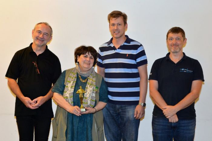 Preisträgerin Evelyn Kolar mit Anton Lamboj, Andreas Schramm und Michael Köck Preisträgerin Evelyn Kolar mit Anton Lamboj, Andreas Schramm und Michael Köck