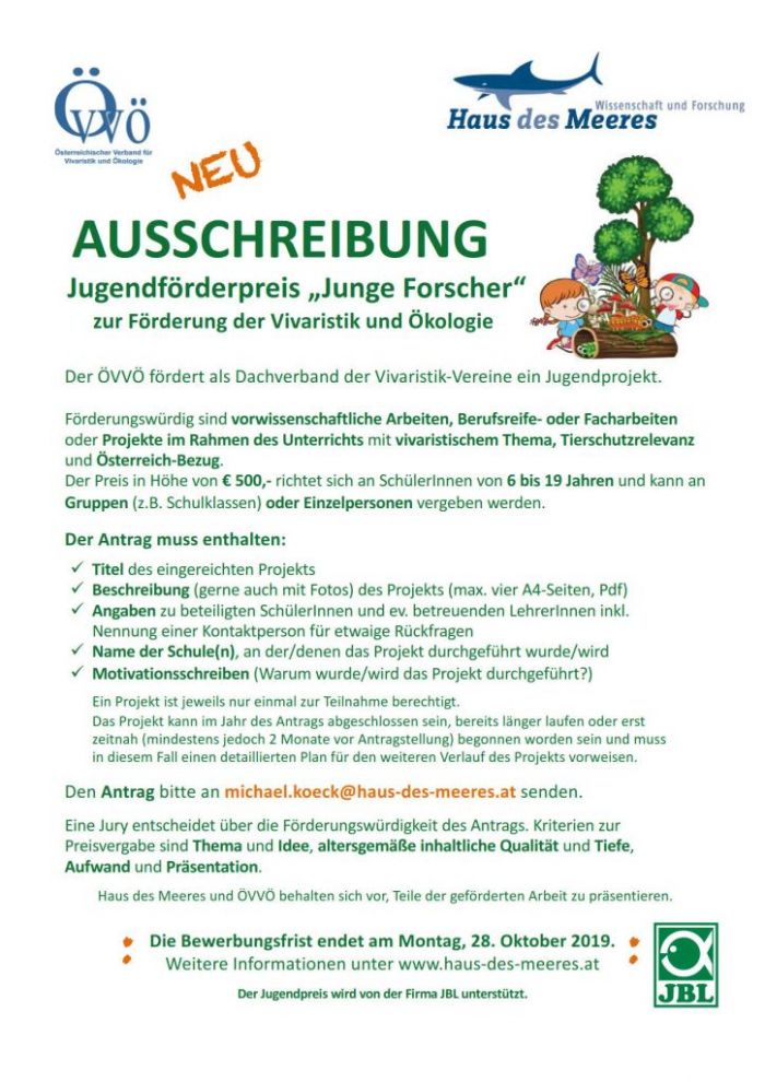 Ausschreibung Jugendförderpreis "Junge Forscher" 2020 Ausschreibung Jugendförderpreis "Junge Forscher" 2020