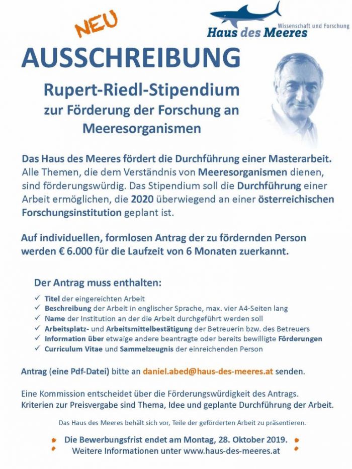 Aussschreibung Rupert-Riedl-Stipendium 2020 Aussschreibung Rupert-Riedl-Stipendium 2020